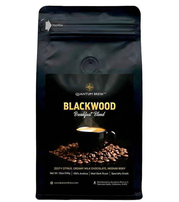 Blackwood Breakfast Blend coffee bag on light background