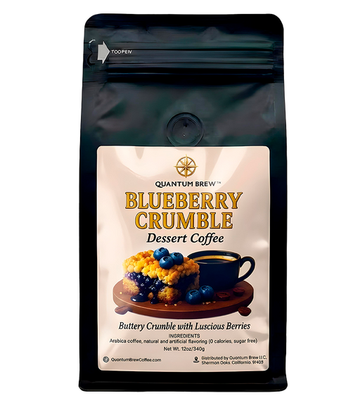 Blueberry crumble flavored coffee bag on light background