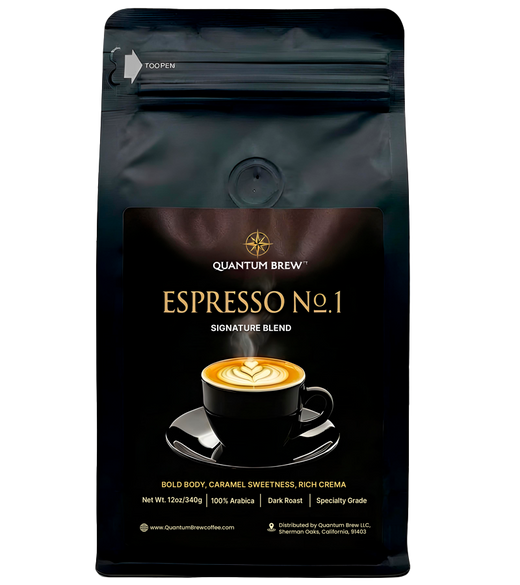 Espresso No. 1 coffee bag on champagne ivory background