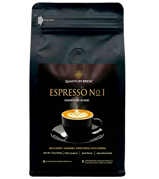 Espresso No. 1 coffee bag on champagne ivory background