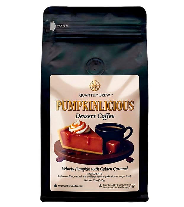 Pumpkinlicious flavored coffee bag on light background