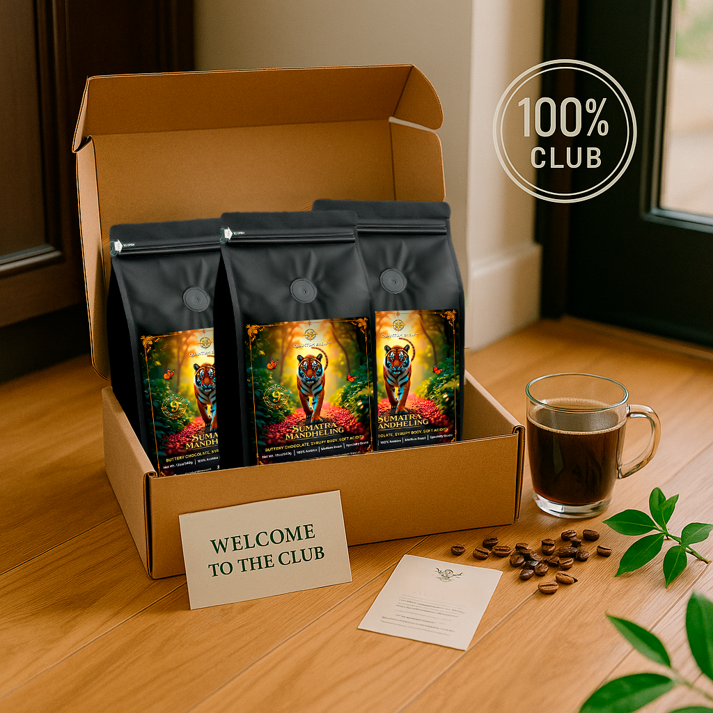 Box of Quantum Brew coffee packages with a glass of coffee and coffee beans